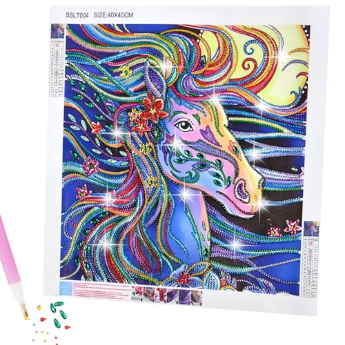 AUAUY Diamantmalerei DIY Diamond Painting Buntes Pferd, 5D Diamant Malerei Kreuzstich Volldiamant Kristall Kits Malen Nach Zahlen für Erwachsene und Kinder Stickerei Gemälde für Zuhause Wanddekoration von AUAUY