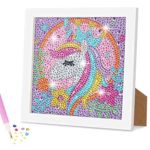 AUAUY Diamond Painting Kinder mit Holzrahmen, 5D DIY Diamond Painting Set, Malen Nach Zahlen Diamant Painting Kinder Mädchen Erwachsene, Diamant Painting Bilder Arts Craft für Home Wand Decor(Einhorn) von AUAUY