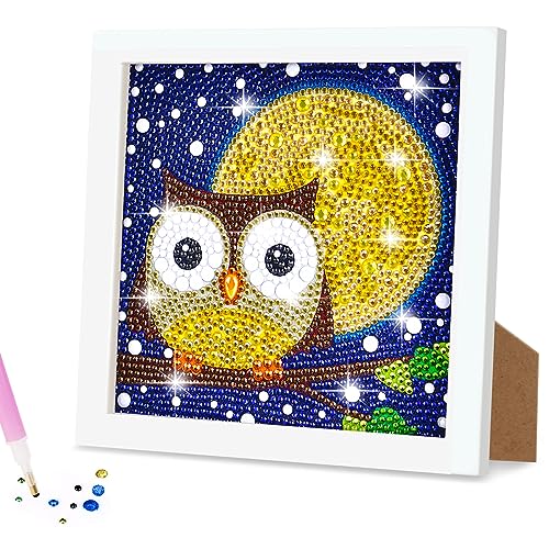 AUAUY Diamond Painting Kinder mit Holzrahmen, 5D DIY Diamond Painting Set, Malen Nach Zahlen Diamant Painting Kinder Mädchen Erwachsene, Diamant Painting Bilder Arts Craft für Home Wand Decor(Eule) von AUAUY