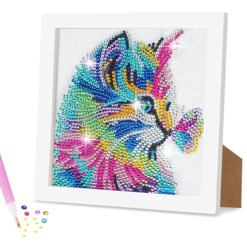 AUAUY Diamond Painting Kinder mit Holzrahmen, 5D DIY Set, Malen Nach Zahlen Diamant Mädchen Erwachsene, Diamant Bilder Arts Craft für Home Wand Decor (Katze) von AUAUY