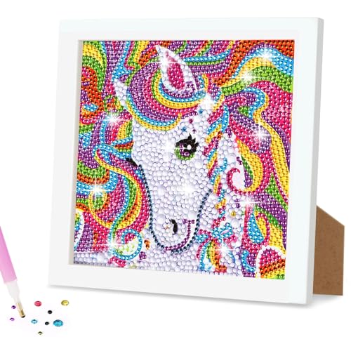 AUAUY Diamond Painting Kinder mit Holzrahmen, 5D DIY Diamond Painting Set, Malen Nach Zahlen Diamant Painting Kinder Mädchen Erwachsene,Diamant Painting Bilder Arts Craft für Home Wand Decor (Einhorn) von AUAUY