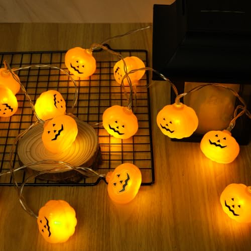 AUAUY Halloween Lichterkette Kürbis, 3 Meter 20 LED Orange Herbst Deko Lichterketten Batterie Innen Außen Wasserfest DIY Lichter mit für Gärten Hause Erntedankfest Weihnachten Party von AUAUY