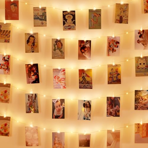 AUAUY LED Fotoclips Lichterkette, 10M 100 LED Lichterkette mit 60 Klammern für Fotos Lichterkette Wand Batteriebetriebene Lichterkette Bilder für Wohnzimmer, Weihnachten, Hochzeiten, Party (Warmweiß) von AUAUY