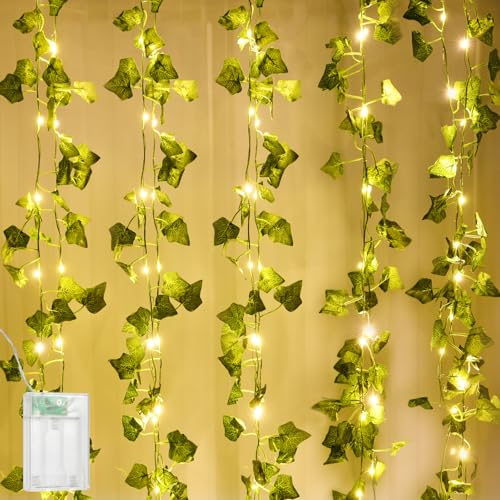 AUAUY LED Lichterkette Efeu Künstlich, 10 m 100 LED Efeu Künstlich mit Lichterkette Innen, Grüne Blatt Efeugirlande Lichterkette für Schlafzimmer, Kinderzimmer, Hochzeit, Bücherregal Dekoration von AUAUY