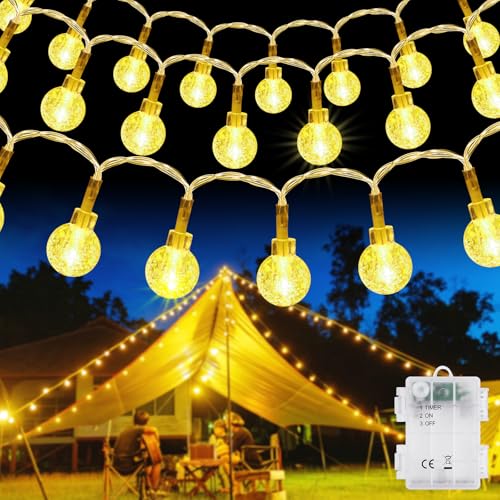 AUAUY Lichterkette Außen Batterie, 6M 40 LED Kristall Kugel Lichterkette mit 6h Timer, IP65 Wasserdicht Lichterkette für Weihnachten Schlafzimmer Hochzeit Balkon Geburtstag Innen Außen Deko-Warmweiß von AUAUY