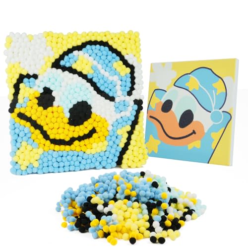 AUAUY Pom Pom Painting Art Kit, Mini Pompons Bunt Leinwand und Robuste Staffelei für Heimdekoration, Geeignet für Kinder Erwachsene Anfänger DIY Handwerk Kit, Children's Fur Ball Toy-Donald Duck von AUAUY