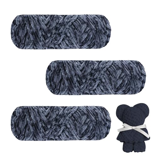 AUAUY Samtig Babywolle, Samt Wolle 300g(3×100g), Samt Chenille Garn, Kuschelweich Chenillegarn, Flauschige Weich Plüschwolle, Häkelgarn Wolle Zum Stricken Häkeln Accessoire Kleidung Decken-Dunkelgrau von AUAUY