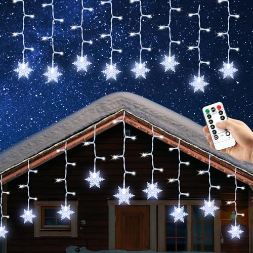 AUAUY Schneeflocken Lichtervorhang, USB Weihnachtesbeleuchtung 8Modi Lichterkettenvorhang 4M 96LEDs Stimmungslichter, IP44 Lichterkette für Innen Außen, Weihnachten, Balkon, Fenster, Hochzeit-Weiß von AUAUY