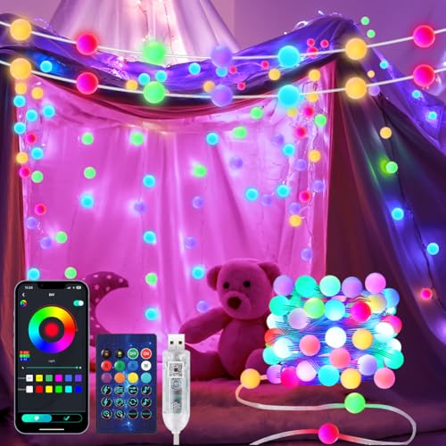 AUAUY Smart USB LED Kugel Lichterkette Innen, 5M 33 LED Globe Lichterketten mit Fernbedienung, Farbwechsel Kugeln Lichterkette APP Musik fur Zimmer Party Hochzeit Weihnachtsbaum Outdoor Garten Deko von AUAUY