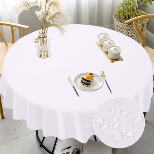 AUAUY Tischdecke Rund 120cm, Fleckschutz Abwaschbar Wasserabweisend Tischdecke Weihnachten Tischtuch, Polyester Tischtuch für Esszimmer, Garten, Party, Hochzeiten oder Haushal-Weiß von AUAUY