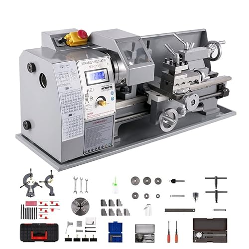 AUBEST 210 mm x 400 mm Mini-Metalldrehmaschine mit Variabler Geschwindigkeit, Tischgerät, Digitalanzeige for Metalldrehen, Bohren, Gewindeschneiden von AUBEST