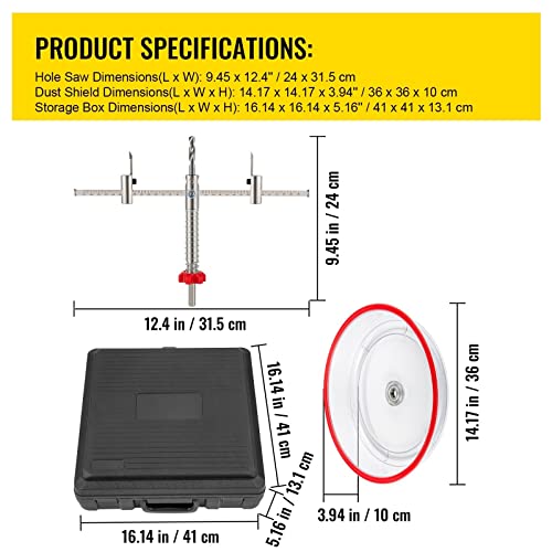 AUBEST 40–200 mm 40–300 mm verstellbares Stahl-Lochsägen-Set mit Schild-Lochschneider, Bohrer, Heimwerkerwerkzeug for Rigipsplatten, Furnier, Schiefer(40-300mm) von AUBEST