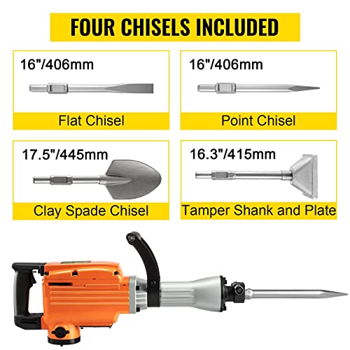 AUBEST Abbruchheber 2600W Multifunktionaler Bohrhammer mit Box Bodenbrechender Beton Elektrohammer Werkzeug Schlagbohrmaschine(4PCS) von AUBEST