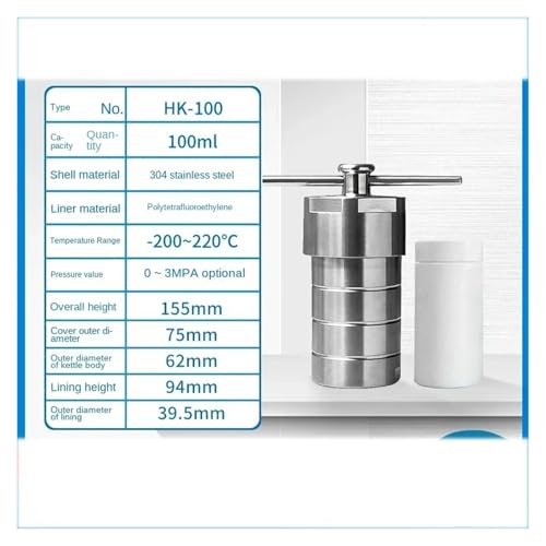 Hydrothermaler Synthesereaktor, Hydrothermalsynthese-Reaktorlabor, kleiner, mit PTFE ausgekleideter Hydrothermalreaktor aus Edelstahl, 100 ml(100ml) von AUBEST