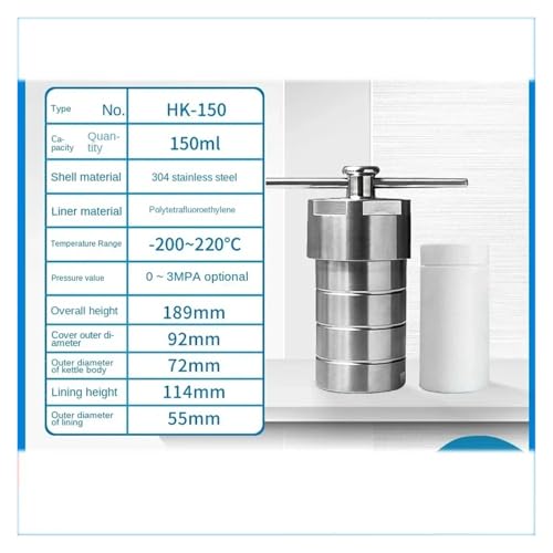 Hydrothermaler Synthesereaktor, Hydrothermalsynthese-Reaktorlabor, kleiner, mit PTFE ausgekleideter Hydrothermalreaktor aus Edelstahl, 100 ml(50ml) von AUBEST