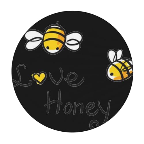 AUBKFELD Bee Love Honey bedruckte runde Tischdecke, elastischer Rand, Stofftischdecke, runde Abdeckung für Urlaub, Picknick, Küche, Esszimmer, Party, Größe M (138 cm Durchmesser) von AUBKFELD