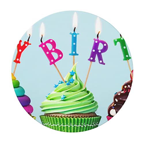 AUBKFELD Bunte Happy Birthday Cupcakes bedruckte runde Tischdecke mit elastischem Rand, Stofftischdecke, runde Abdeckung für Urlaub, Picknick, Küche, Esszimmer, Party, S (122 cm Durchmesser) von AUBKFELD