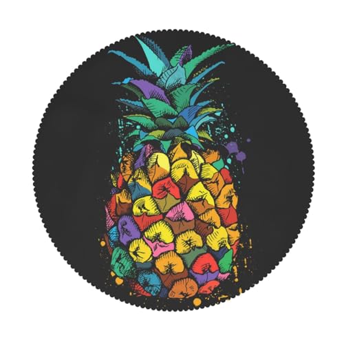 AUBKFELD Bunte Tischdecke mit Ananas-Druck, rund, mit Spitzenrand, 152 cm Durchmesser, Polyester, wasserabweisend, Tischdecke, runde Abdeckung für Picknick, Küche, Esszimmer, Urlaub, Party von AUBKFELD