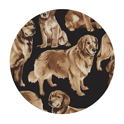 AUBKFELD Golden Retrievers Bedruckte runde Tischdecke, elastischer Rand, Stoff-Tischdecke, runde Abdeckung für Urlaub, Picknick, Küche, Esszimmer, Party, Größe M (138 cm Durchmesser) von AUBKFELD