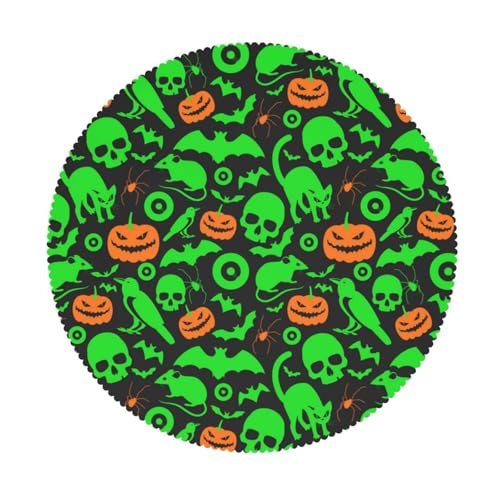 AUBKFELD Grüner Geist Horror Halloween bedruckte runde Tischdecke mit Spitzenrand, 152 cm Durchmesser, Polyester, wasserabweisend, Tischdecke, runde Abdeckung für Picknick, Küche, Esszimmer, Urlaub, von AUBKFELD