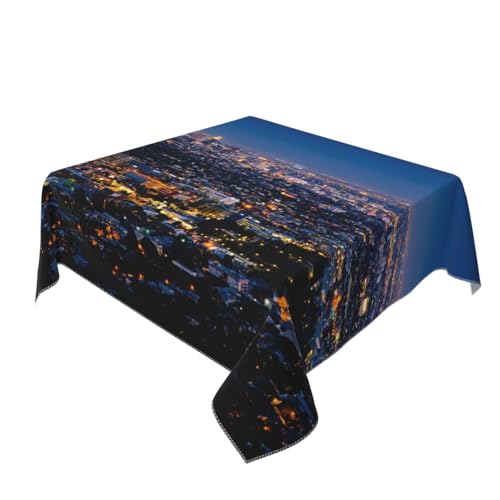 AUBKFELD Los Angeles Skyline bedruckte quadratische Tischdecke, 140 x 140 cm, Urlaubstischdecke, Stoff-Tischdecke, dekorativ für Picknick, Küche, Esszimmer, Party von AUBKFELD