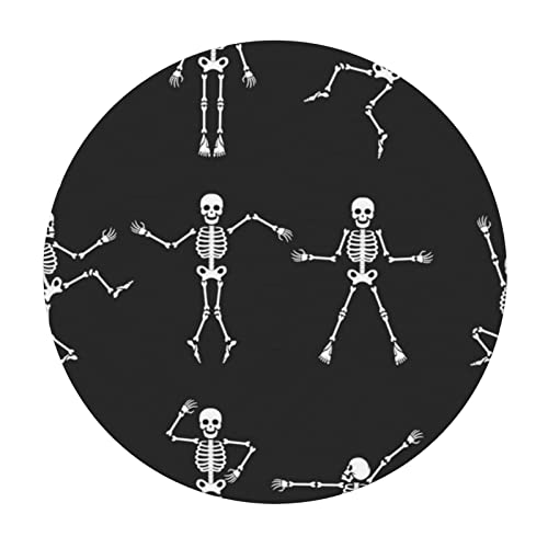 AUBKFELD Niedliche Skelett-Tischdecke, bedruckt, runde Tischdecke, elastischer Rand, Stoff-Tischdecke, runde Abdeckung für Urlaub, Picknick, Küche, Esszimmer, Party, Größe M (138 cm Durchmesser) von AUBKFELD