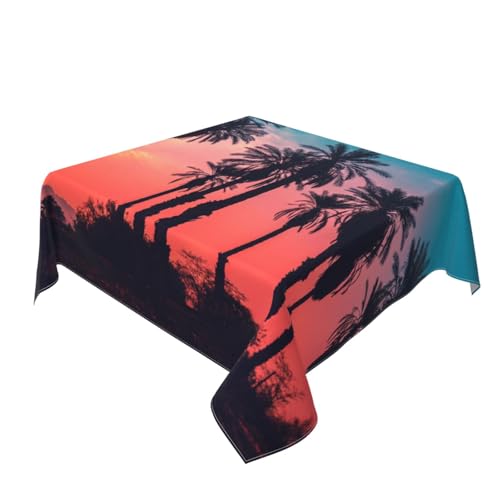 AUBKFELD Quadratische Tischdecke mit Palmen-Sonnenuntergang, bedruckt, 137 x 137 cm, Feiertagstischdecke, Stoff-Tischdecke, dekorativ für Picknick, Küche, Esszimmer, Party von AUBKFELD