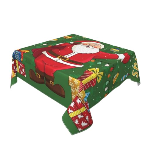 AUBKFELD Quadratische Tischdecke mit Weihnachtsmann-Motiv, bedruckt, 140 x 140 cm, für Urlaub, Tischdecke, dekorativ für Picknick, Küche, Esszimmer, Party von AUBKFELD