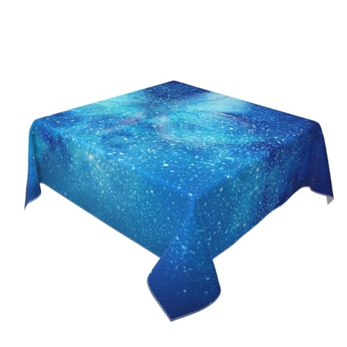 AUBKFELD Quadratische Tischdecke mit blauem Sternenhaft, Galaxie, bedruckt, 140 x 140 cm, Urlaubstischdecke, Stoff-Tischdecke, dekorativ für Picknick, Küche, Esszimmer, Party von AUBKFELD