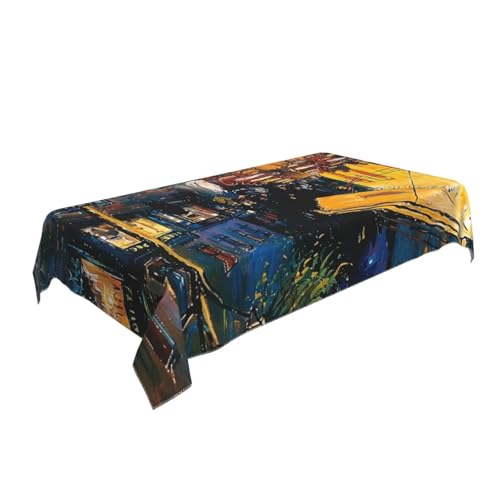 AUBKFELD Rechteckige Tischdecke, Motiv: Café, Terrasse bei Nacht, bedruckt, 140 x 90 cm, Urlaubstischdecke, Stoff-Tischdecke, dekorativ für Picknick, Küche, Esszimmer, Party von AUBKFELD