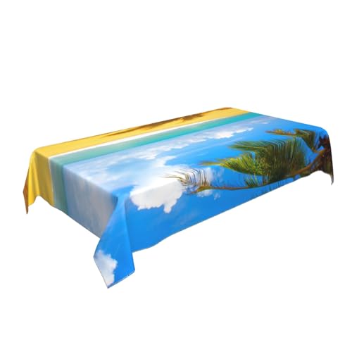 AUBKFELD Rechteckige Tischdecke, Motiv: Wolken und Palmen, Strände, bedruckt, 140 x 90 cm, Urlaubstischdecke, Stoff-Tischdecke, dekorativ für Picknick, Küche, Esszimmer, Party von AUBKFELD