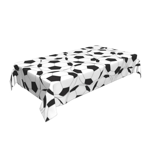 AUBKFELD Rechteckige Tischdecke mit Fußball-Muster, bedruckt, 140 x 90 cm, Tischdecke aus Stoff, dekorativ für Picknick, Küche, Esszimmer, Party, Schwarz und Weiß von AUBKFELD