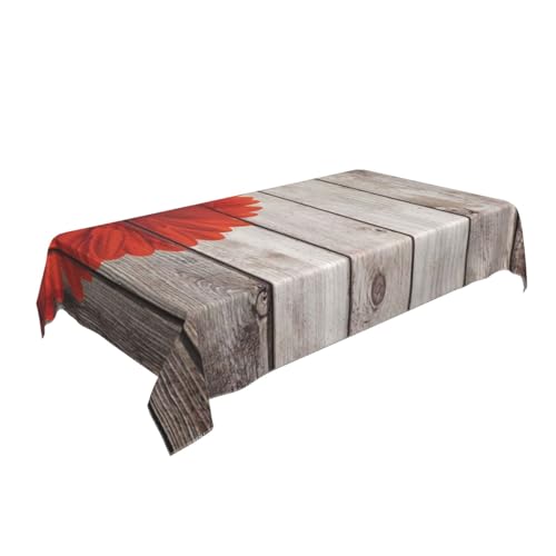 AUBKFELD Rechteckige Tischdecke mit Holzbrett, Retro-Blume, Motiv: rote Dahlie, 140 x 90 cm, Urlaubstischdecke, Stoff-Tischdecke, dekorativ für Picknick, Küche, Esszimmer, Party von AUBKFELD