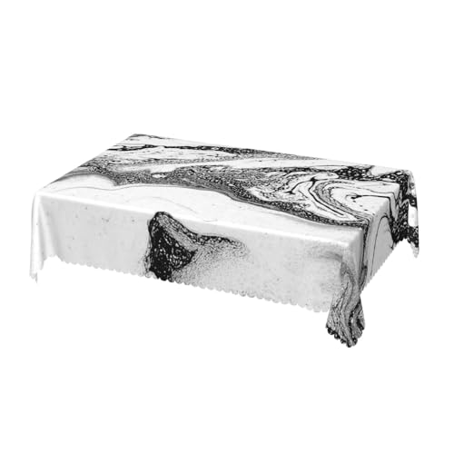 AUBKFELD Rechteckige Tischdecke mit Marmordruck, mit Spitzenrand, 183 x 137 cm, Polyester, wasserabweisend, wiederverwendbar, Tischdecke für Picknick, Küche, Urlaub, Party, Schwarz und Weiß AUBKFELD Rechteckige Tischdecke mit Marmordruck, mit Spitzenrand, 183 x 137 cm, Polyester, wasserabweisend, wiederverwendbar, Tischdecke für Picknick, Küche, Urlaub, Party, Schwarz und Weiß von AUBKFELD