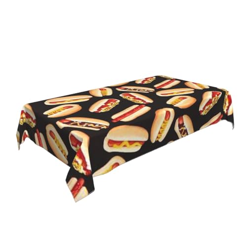 AUBKFELD Rechteckige Tischdecke mit lustigem Essen, Motiv: Hot Dogs, 140 x 90 cm, Urlaubstischdecke, Stoff-Tischdecke, dekorativ für Picknick, Küche, Esszimmer, Party von AUBKFELD