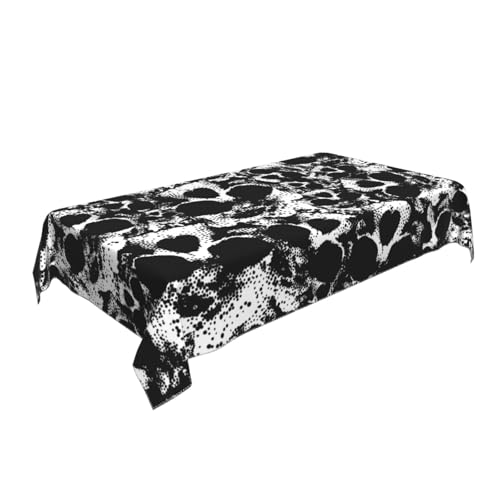 AUBKFELD Rechteckige Tischdecke mit menschlichem Totenkopf-Druck, 140 x 90 cm, Tischdecke aus Stoff, dekorativ für Picknick, Küche, Esszimmer, Party, Schwarz und Weiß von AUBKFELD