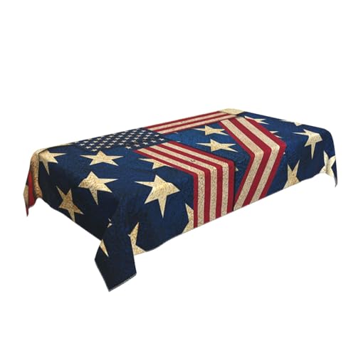 AUBKFELD Rechteckige Tischdecke mit patriotischer Flagge zum 4. Juli, bedruckt, 140 x 90 cm, Tischdecke aus Stoff, dekorativ für Picknick, Küche, Esszimmer, Party von AUBKFELD