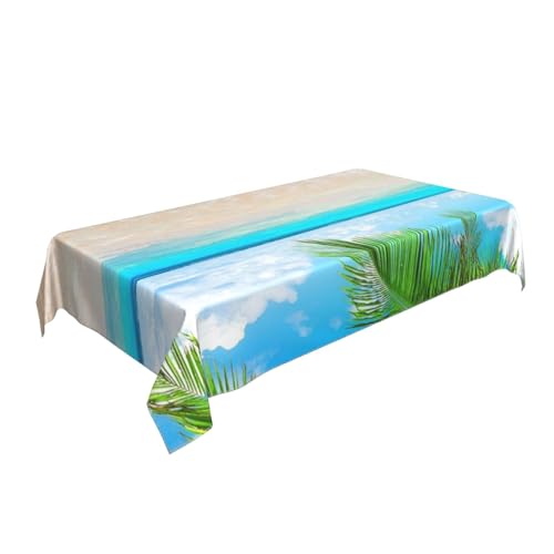 AUBKFELD Rechteckige Tischdecke mit tropischem Strandpflanzen-Motiv, bedruckt, 140 x 90 cm, Urlaubstischdecke, Stoff-Tischdecke, dekorativ für Picknick, Küche, Esszimmer, Party von AUBKFELD