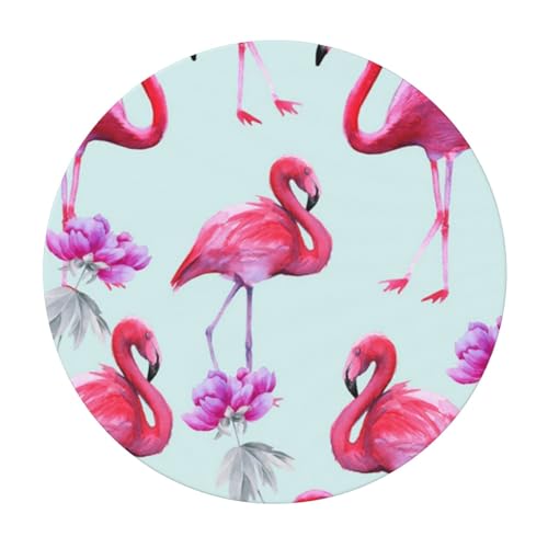 AUBKFELD Rosafarbene Flamingos bedruckte runde Tischdecke, elastischer Rand, Stoff-Tischdecke, runde Abdeckung für Urlaub, Picknick, Küche, Esszimmer, Party, S (122 cm Durchmesser) von AUBKFELD