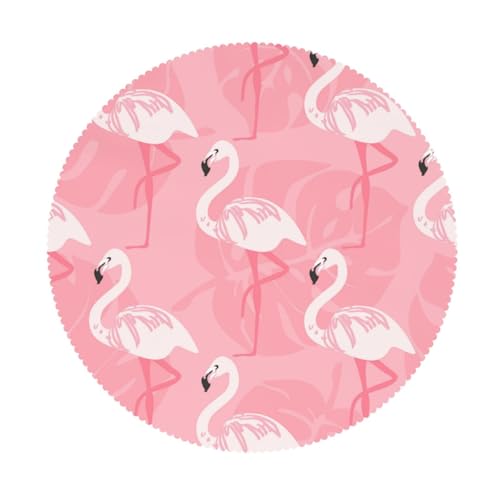 AUBKFELD Runde Tischdecke mit Flamingo-Palmenblättern, bedruckt, mit Spitzenrand, 152 cm Durchmesser, Polyester, wasserabweisend, Tischdecke, runde Abdeckung für Picknick, Küche, Esszimmer, Urlaub, von AUBKFELD