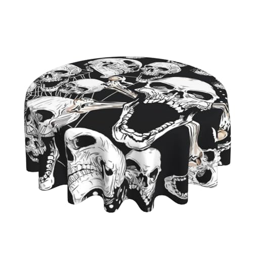 AUBKFELD Runde Tischdecke mit Totenkopf-Hintergrund, bedruckt, Urlaubstischdecke, Stoff-Tischdecke, dekorativ für Picknick, Küche, Esszimmer, Party, 152,4 cm von AUBKFELD