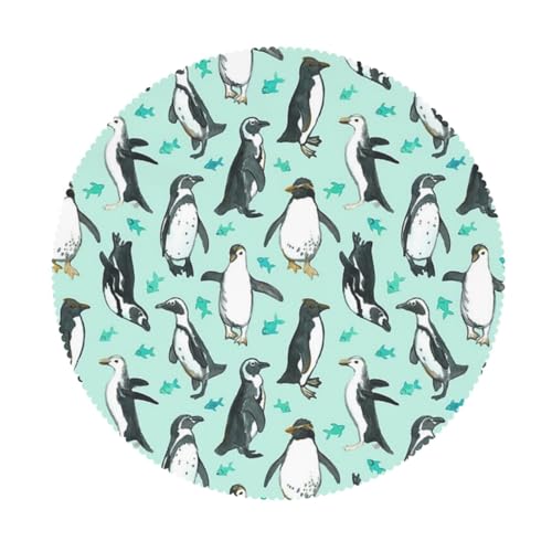 AUBKFELD Runde Tischdecke mit niedlichem Pinguin-Druck, mit Spitzenrand, 152 cm Durchmesser, Polyester, wasserabweisend, Tischdecke, runde Abdeckung für Picknick, Küche, Esszimmer, Urlaub, Party von AUBKFELD