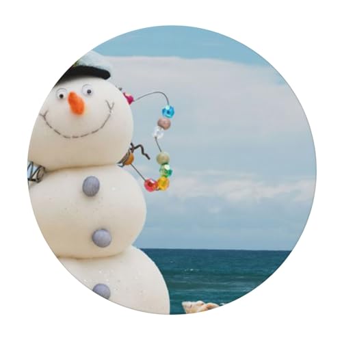 AUBKFELD Tischdecke, Motiv: Schneemann mit Muscheln am Sandstrand, bedruckt, runde Tischdecke, elastischer Rand, Tischdecke, Tischdecke, runde Abdeckung für Urlaub, Picknick, Küche, Esszimmer, Party, von AUBKFELD