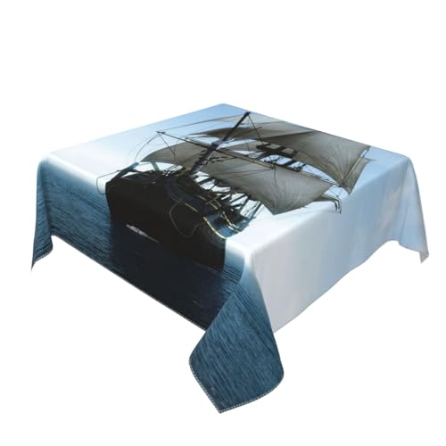 AUBKFELD Tischdecke, Motiv: altes Segelschiff, bedruckt, quadratisch, 140 x 140 cm, Urlaubstischdecke, Stofftischdecke, dekorativ für Picknick, Küche, Esszimmer, Party von AUBKFELD