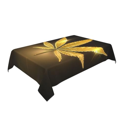 AUBKFELD Tischdecke mit goldenem Cannabis-Druck, 183 x 137 cm, rechteckig, Stoff, Tischdecke, dekorativ für Picknick, Küche, Esszimmer, Party von AUBKFELD