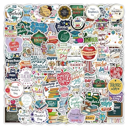 100 Stück Lehrerinnen und Lehrer Aufkleber Pack Teachers Sticker Set Wasserdichte Vinyl Sticker für Laptop Kinder Autos Motorrad Fahrrad Skateboard Gepäck Koffer Computer Aufkleber Graffiti Decal von AUCEKO