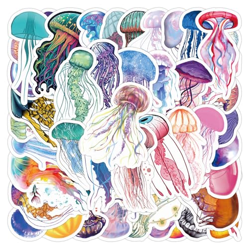 50 Stück Jellyfish Aufkleber Pack Jellyfish Sticker Set wasserdichte Vinyl Sticker für Laptop Kinder Autos Motorrad Fahrrad Skateboard Gepäck Koffer Computer Aufkleber Graffiti Decal von AUCEKO