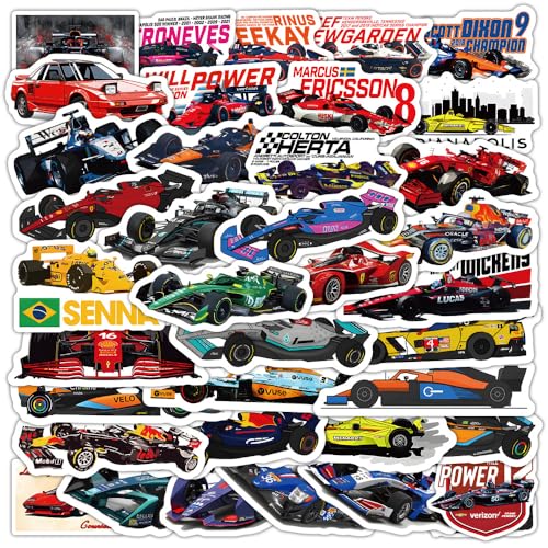 50 Stück Rennen Aufkleber Pack Sportwagen Sticker Set wasserdichte Vinyl Sticker für Laptop Kinder Autos Motorrad Fahrrad Skateboard Gepäck Koffer Computer Aufkleber Graffiti Decal von AUCEKO