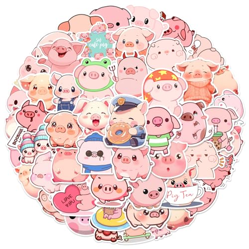 50 Stück Süßes Schweine Aufkleber Pack Cute Pig Sticker Set wasserdichte Vinyl Sticker für Laptop Kinder Autos Motorrad Fahrrad Skateboard Gepäck Koffer Computer Aufkleber Graffiti Decal von AUCEKO