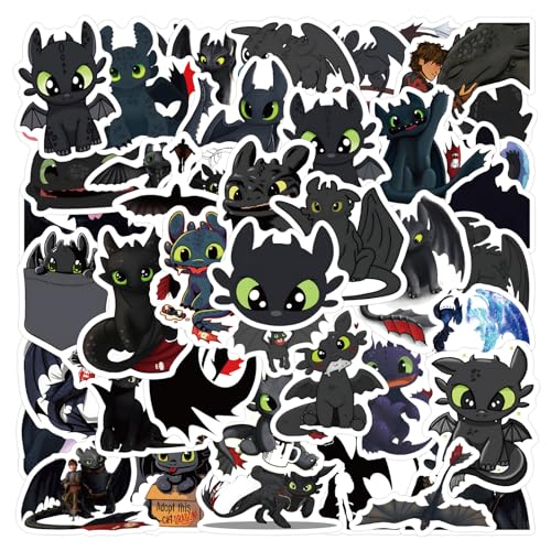 50 Stück Toothless Aufkleber Pack Toothless Sticker Set wasserdichte Vinyl Sticker für Laptop Kinder Autos Motorrad Fahrrad Skateboard Gepäck Koffer Computer Aufkleber Graffiti Decal von AUCEKO